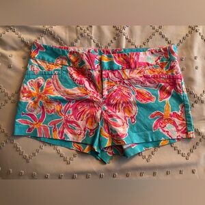 Lilly Pulitzer High Waist Floral Shorts - Pink and Orange